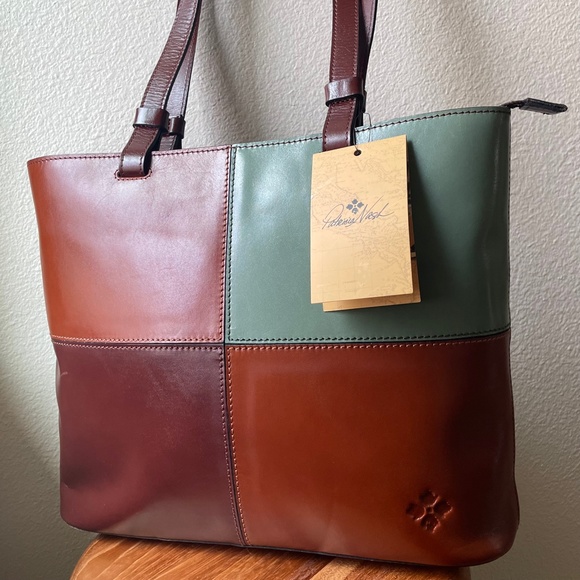 Patricia Nash Tote Bag NEW Braden Tote Color Block Leather Brown Green - Picture 2 of 12